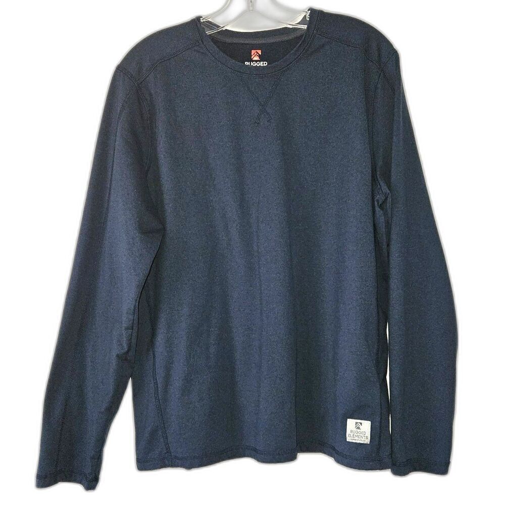 RUGGED ELEMENTS Thick T-Shirt Long Sleeves Durable Utility Stretch Navy Medium